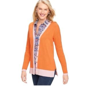 TALBOTS  Cotton ColorBlock Girlfriend Orange Button-up Knit Cardigan Sweater XS